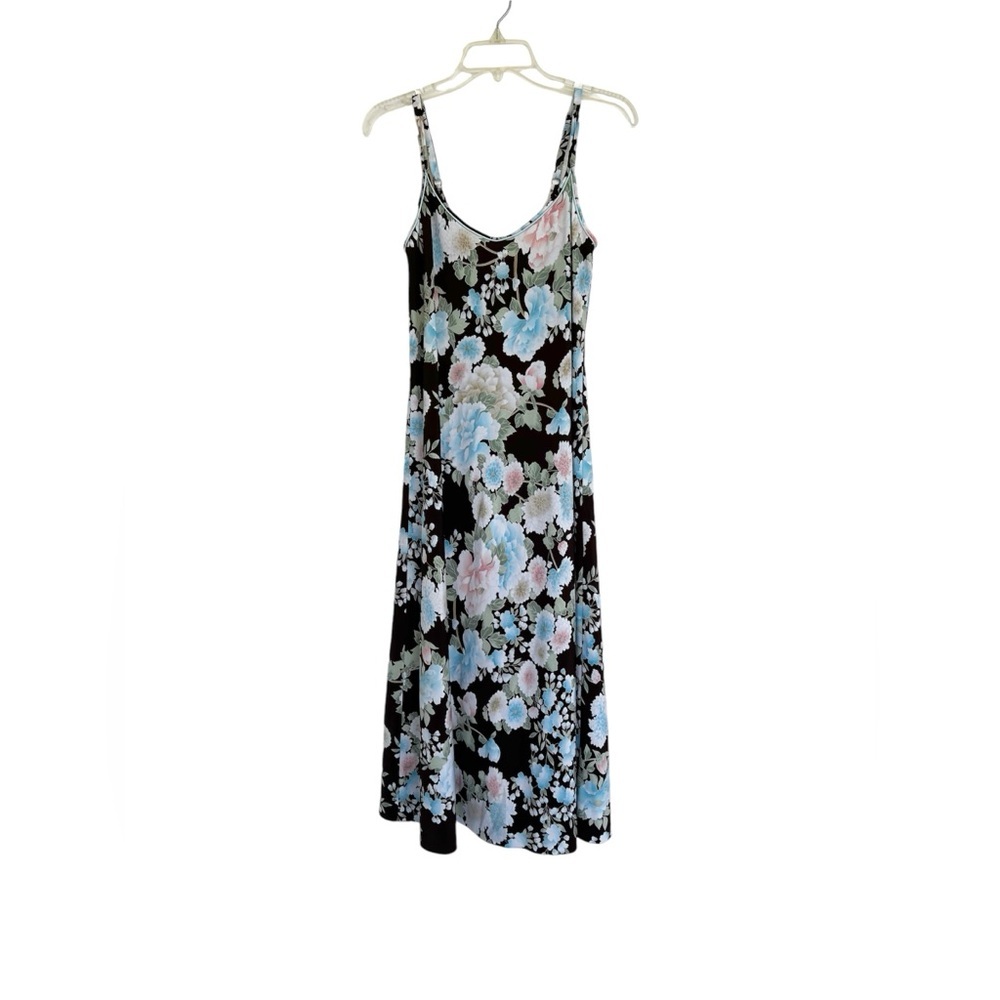 Oscar De La Renta Brown Floral Slip Midi Dress V Neck Vintage